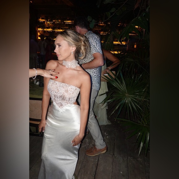 Retrofete Dresses & Skirts - Retrofete Lucie Dress - White Lace-Top Satin Maxi Dress